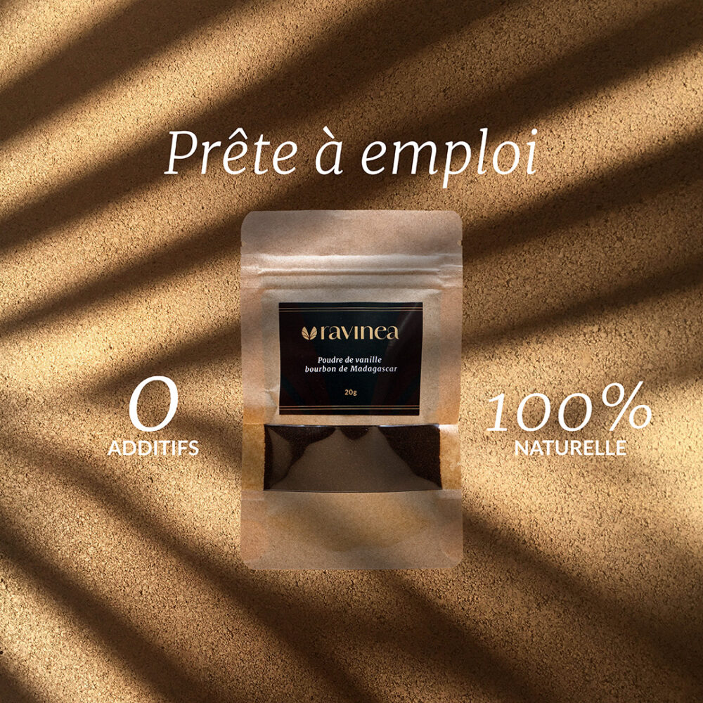 Sachet de poudre de vanille avec informations